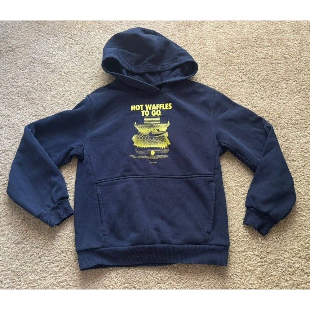 Nike Boys navy Blue Hoodie Sweatshirt Youth size L Hot Waffles design